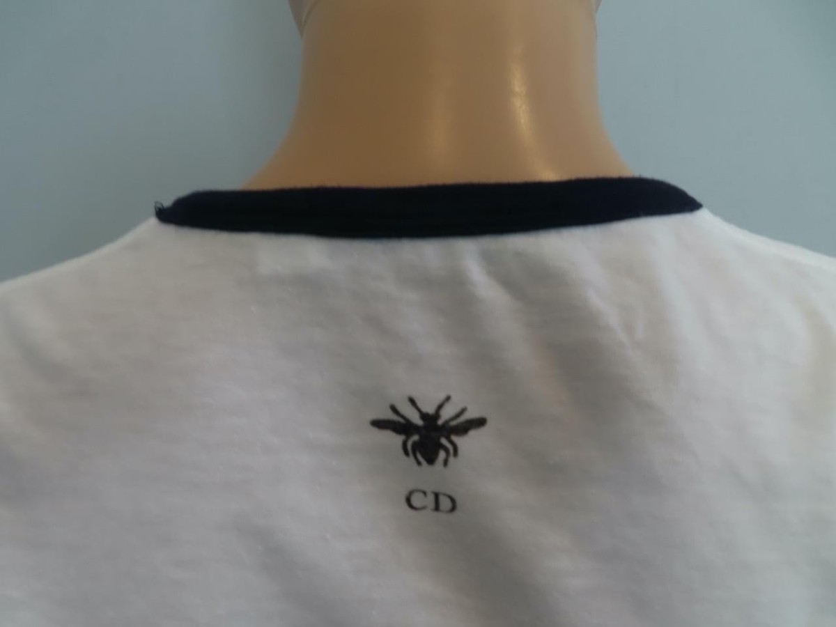 Christian Dior White/Navy 'Lucky Dior' Star Graphic Ringer T-Shirt