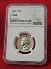 1955 PROOF WASHINGTON SILVER QUARTER   NGC PF 68    NO SPOTS     #T0558