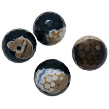 Agate Faceted Statement Bead Parcel Round 18mm Black/White/Brown 4 Beads