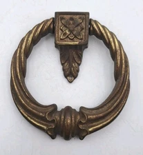Antique / Vintage Drop Ring Drawer Pull Door Dresser Cabinet Old Brass Hardware 