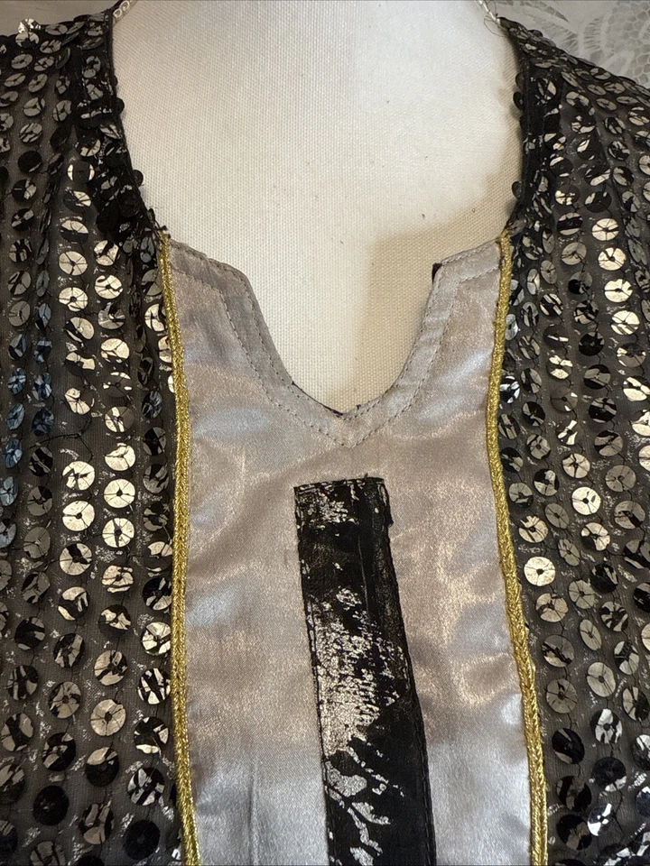 "Vestido transparente vintage completo de lentejuelas negro plateado estilo Art Deco cambio 20"" PTP mediano" Foto 2 de 4