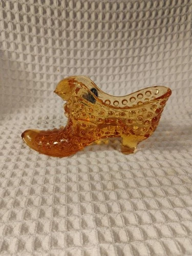Vintage Fenton Amber Glass Hobnail Victorian Shoe