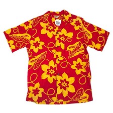 Vintage Original 1950's Kiilani Hawaiian Tiki Aloha Shirt Red Yellow Floral Loop