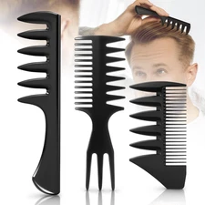 3Pcs Hair Styling Combs Set for Men - Black Barber Wide Tooth Texture Comb for Q