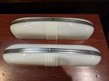 Fantastic Pair Art Deco Milk Glass Vanity Light Covers Porcelier 12 Vintage