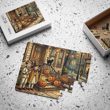 Vintage Halloween Street Scene Puzzle Kids' Puzzle  30 Piece Jigsaw Holiday