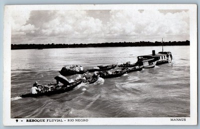 Brazil Postcard Reboque Fluvial Rio Negro Manaus Amazonas c1940 s RPPC Photo