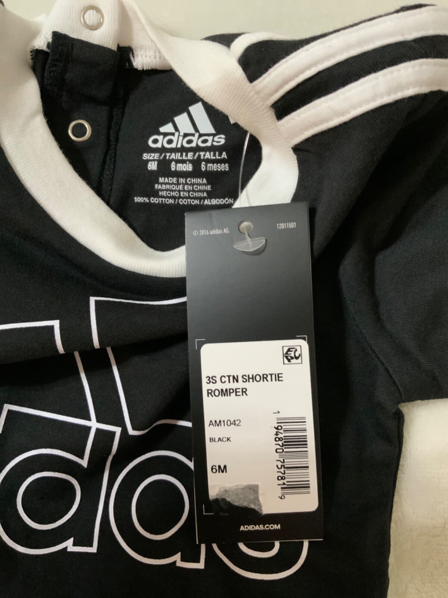 NWT ADIDAS INFANT SHORT SLEEVE 3-STRIPE SHORTIE ROMPER 6 MONTHS