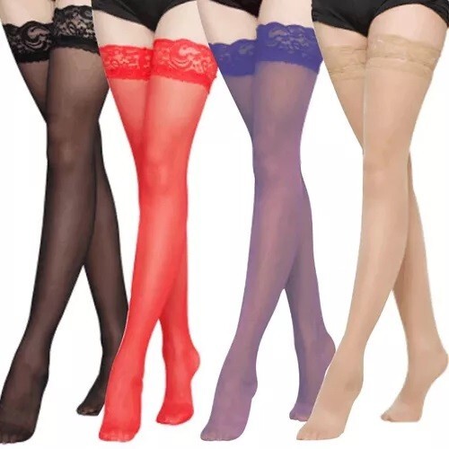 Sexy Lace Top Hold Ups Fishnet Stockings elasticated top - Picture 2 of 7