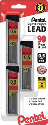 Pentel  Super Hi-Polymer  Leads, 0.5 mm, HB, 30 3 Count (Pack of 1), Gray 