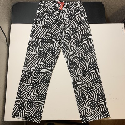 Authentic Supreme Work Pants Mens 30 Black White America Flags New 
