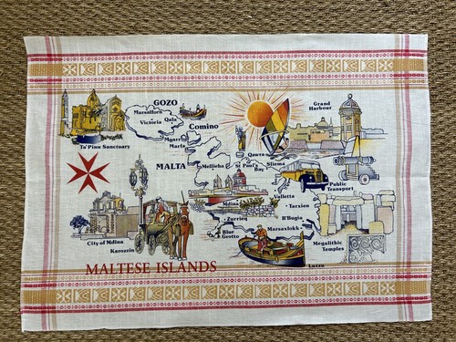 2 x VINTAGE 1980s MALTA cotton tea towels souvenir holiday travel UNUSED - Picture 6 of 9