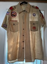 Boy Scouts of America BSA Adult Large Tan Shirt Scout Rank Life Rank. Ink stain