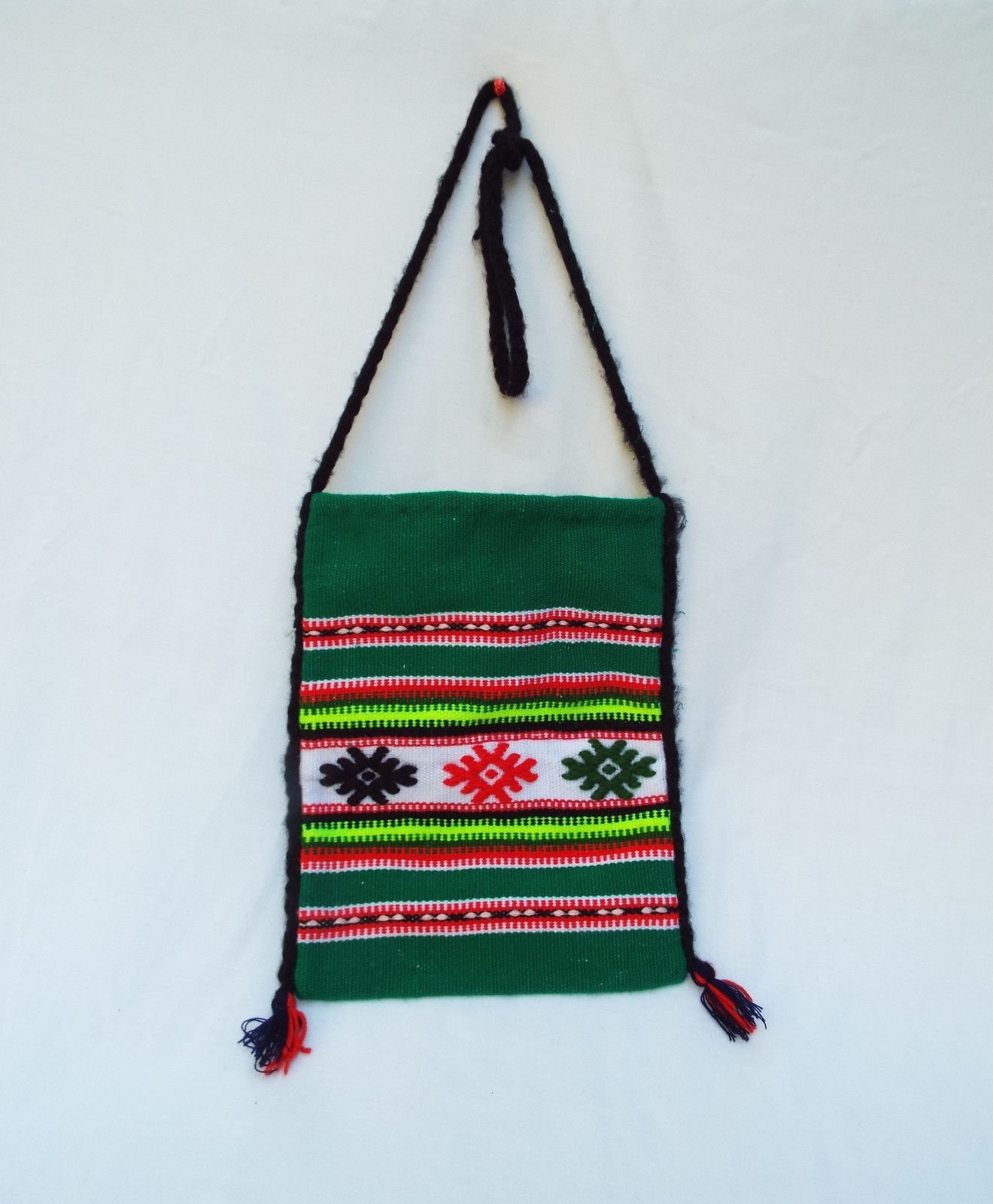 Hand-Woven Cotton Crossbody Shoulder Bag with Boho Charm  