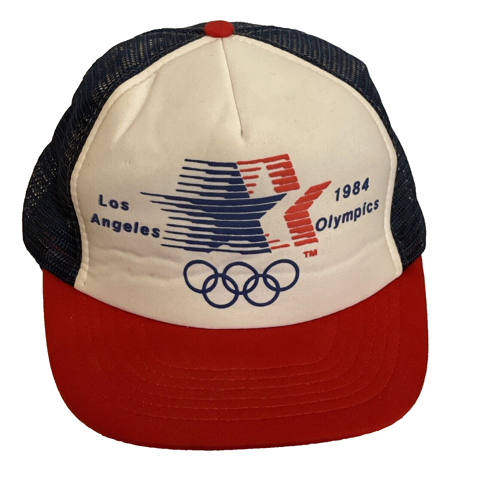 1984 Los Angeles Olympics Trucker Ball Cap Snapback Hat Red White Blue Sports