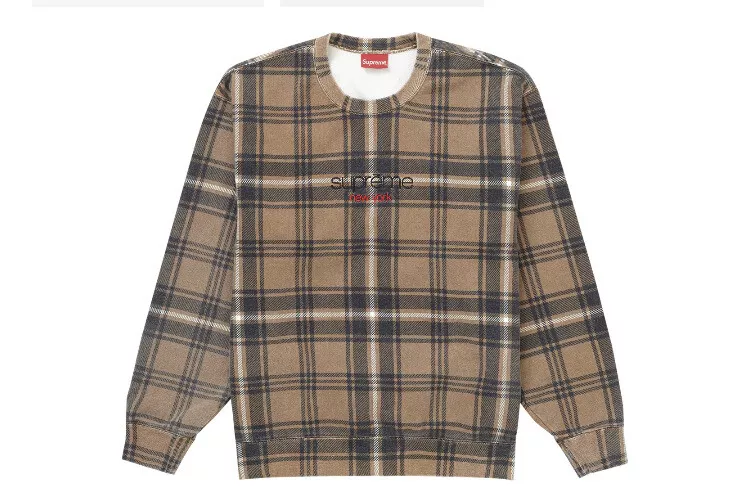 Col rond à carreaux marron logo Supreme New York NEUF   Taille XL   SS 21