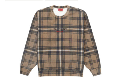 21ss Supreme シュプリーム Plaid Crewneck Brown NEW Supreme New York Logo Plaid Crewneck Brown | Size XL