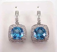 2Ct Lab Created Blue Topaz Square Drop Dangle Earrings 14K White Gold Plated