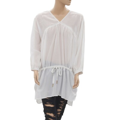 Noa Noa Lace Smocked Tunic Top High Low Kimono White Solid Sheer XL New 214202