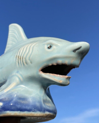Vintage Jaws Ocean Shark 2 Tone Blue Open Mouth Figurine Made Brazil  blt4j7
