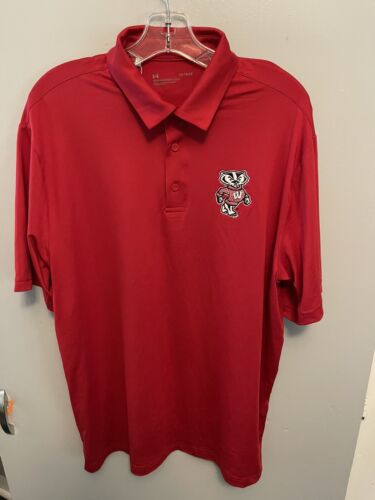 Under Armour Loose Men’s NWT Wisconsin Badgers Red Polo Shirt UPF 50 Size Large