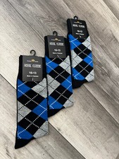 NWT 3 Pairs of Dress Socks Elegant Argyle Diamond Blue Black Gray Cotton Socks