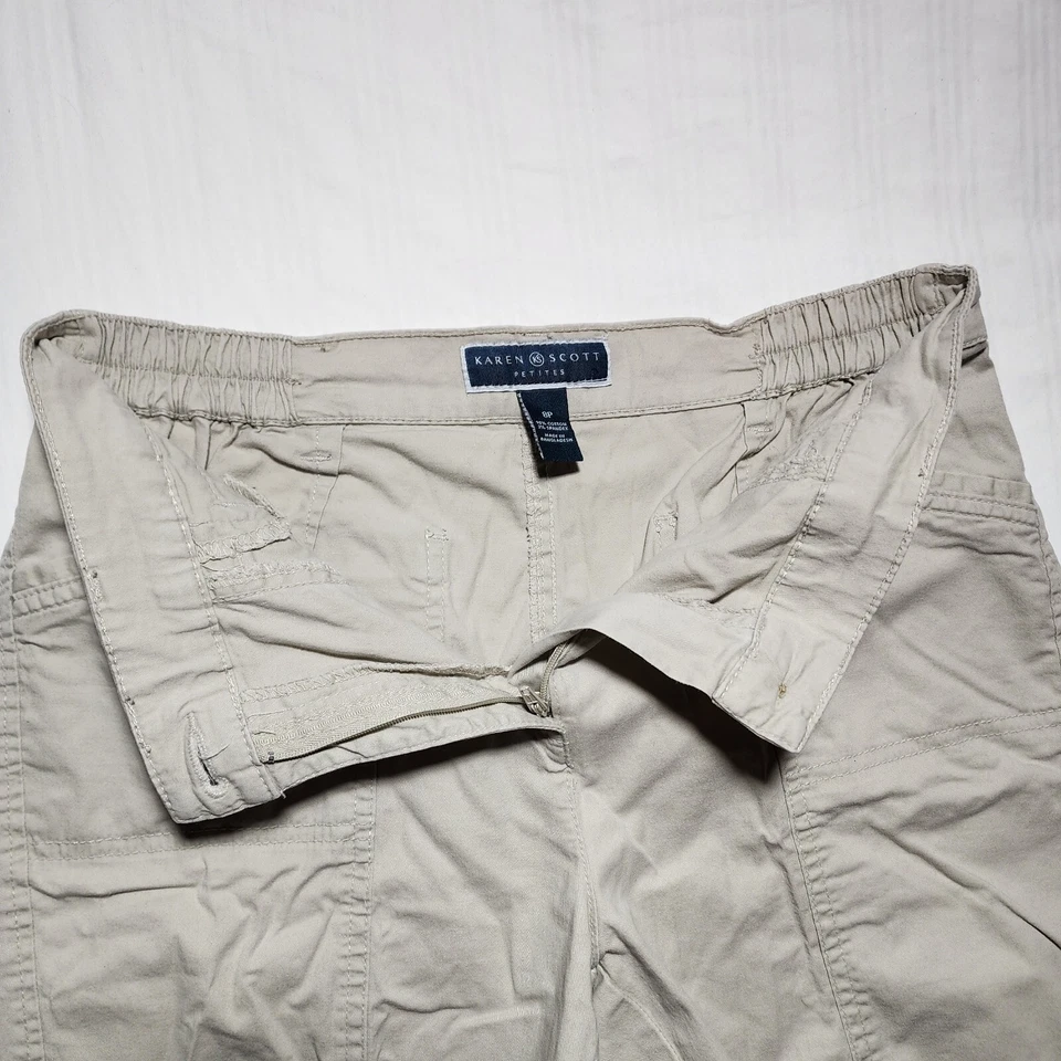 Pantalones Cortos Karen Scott Mujer Talla 8P Pequeño Beige Caqui Cremallera Botones Bolsillos Foto 4 de 4