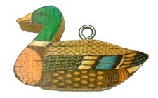 5 Mallard Duck Decoy Christmas Tree Ornaments Wood VTG Hunters Cabin Country