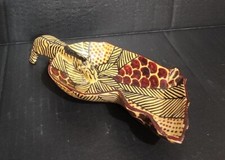 Vintage Hand Carved Hand Painted African Wood Zebra Bowl, Key Holder 6.5"
