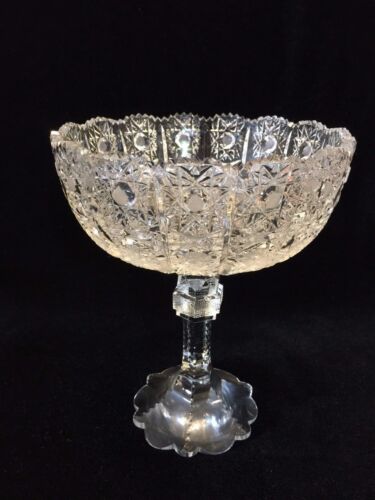 Bohemian Hand Cut Crystal Art Glass Footed Bowl, 7 1/2" Tall x 6" Diameter - Picture 1 of 9