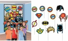 amscan Justice League Scene Setter with Photo Props Kit- 16 pcs Party Supplies