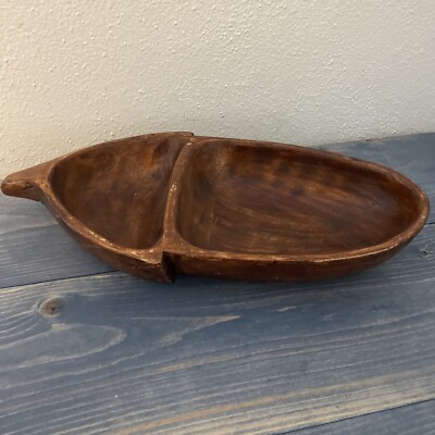 Hand Carved Wooden Acorn Nut Bowl Rustic Cabin Lodge Decor (V6)