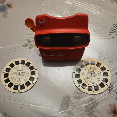 Vintage Red View-Master 3D Reel Viewer W/ Sesame Street + Planet of Apes Slides
