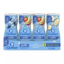 Gerber Graduates Puffs Cereal Snack, Variety Pack 1.48 Ounce, 8 Count 