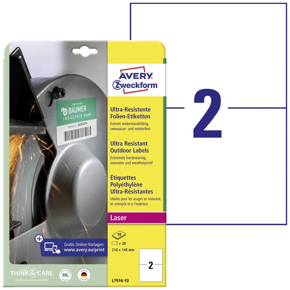 Étiquette plastique Avery L7916-10 en polyéthylène premium de 210 x 148 mm