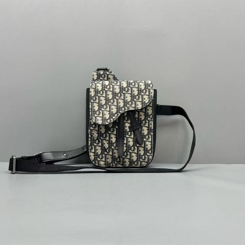 Christian Dior Saddle Phone Bag Blue Oblique Canvas Silver Crossbody Bag