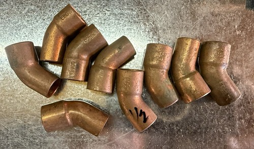 Mueller Nibco Copper 45 Degree Elbow, 1/2” I/D C x Ftg.  5/8” O/D Street Elbow
