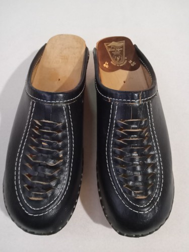 BASTAD TOFFEIN Wood Clogs EU 39 Women's 8/8.5 Navy Blue Anatomisk Leather Sweden - Picture 9 of 10