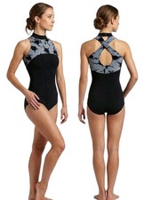 Body Wrappers VTG High Neck Cotton Keyhole Embossed Floral Boy-Cut Leotard Sz S