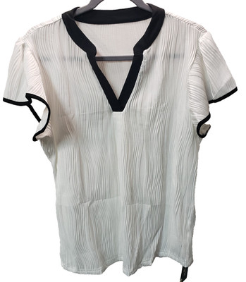 Blooming Jelly Womens Casual Short Ruffle Sleeve V Neck Textured Top, White, L