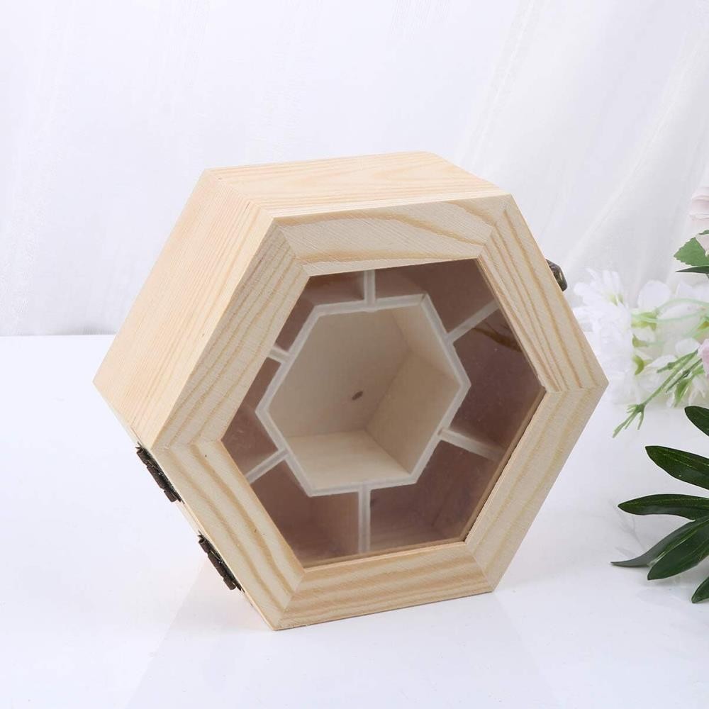 Healifty Necklace Box Unfinished Wooden Box Hexagon Jewelry Organizer Box {