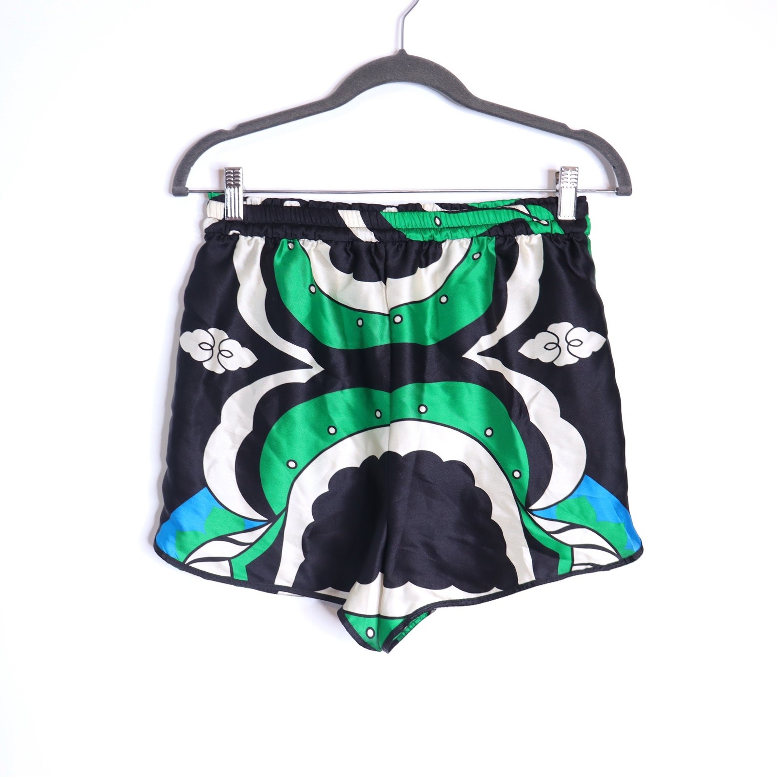 ZARA NWT Printed High Waisted Bermuda Shorts Green Black Pull On Women's S image 2