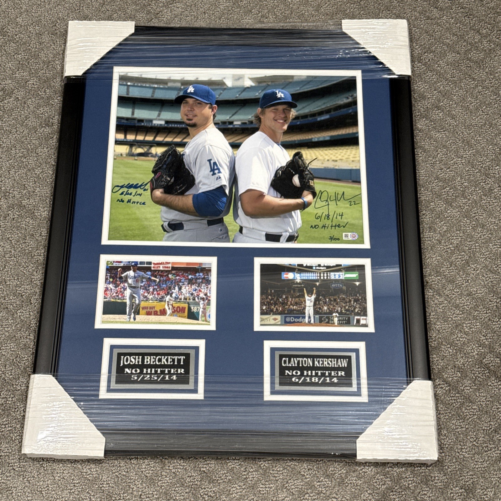 Clayton Kershaw Autographed Signed Los Angeles Dodgers Josh Beckett 24X19 Framed Photo Auto MLB COA inscribed 