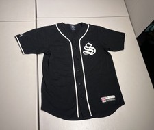Stussy Jersey Men’s Small Black White Baseball Old English Logo Cotton Vintage