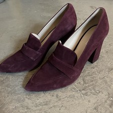 Nine West Genuine Leather Suede Maroon 3.75" Pumps Block Heel Pointed Toe Sz 10M
