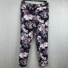 Nine West The Skinny Moody Floral Dress Pants Purple Office 6 Mid Rise Tapered