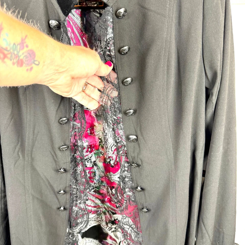 2OH Threads Black Velvet Lace Accents Military Jacket Size L - Image 3 of 4