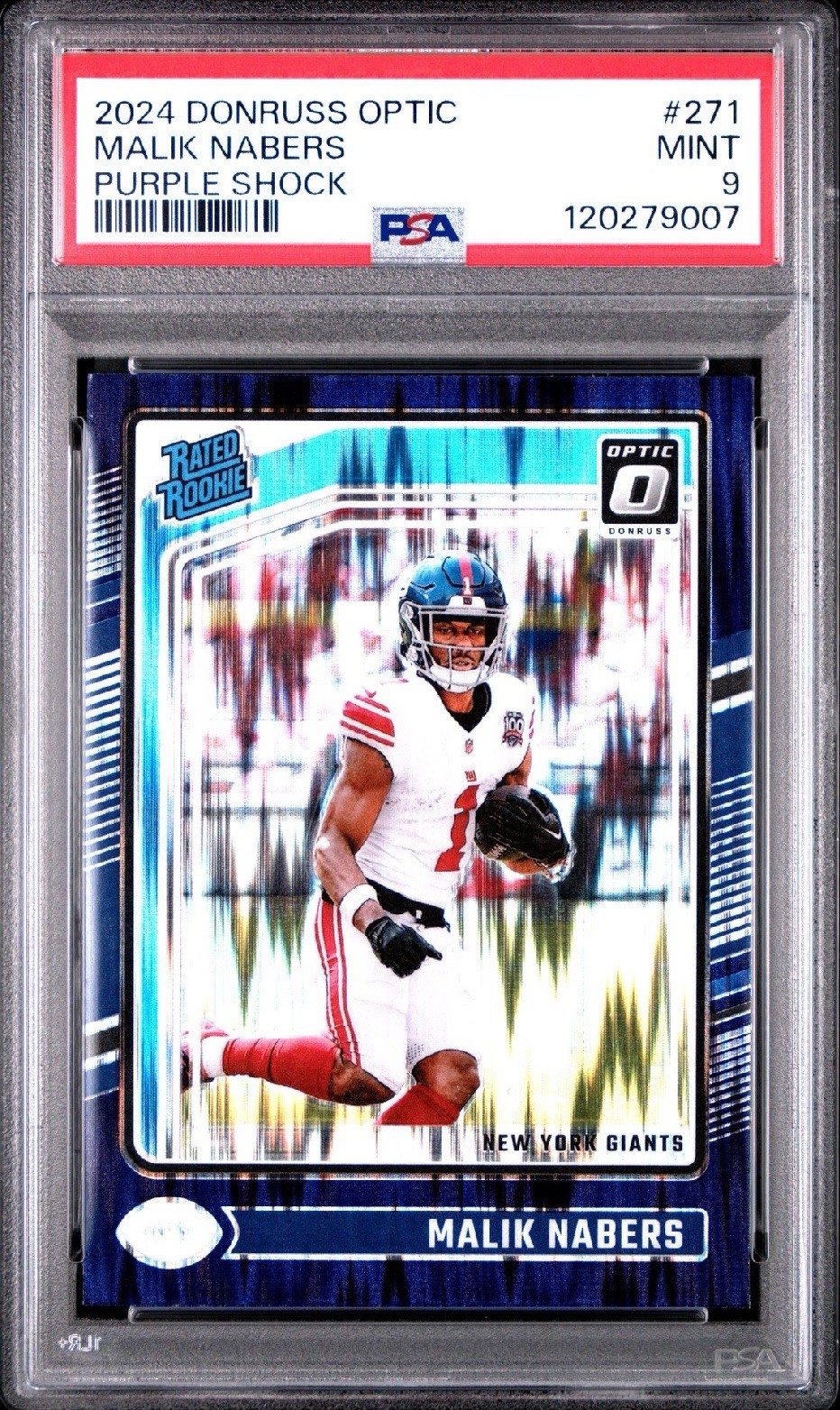 2024 Panini Donruss Optic Rated Rookie Malik Nabers #271 (RC) Purple Shock PSA 9