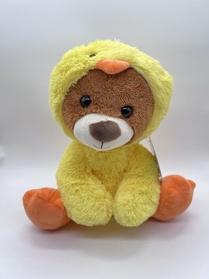 Bee Happy Kellytoy Bear in Duck Costume Plush Stuffed Animal Yellow Orange Brown
