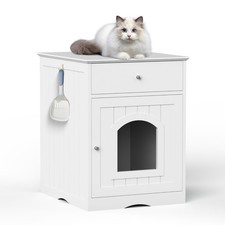 Wooden Cat Litter Box Enclosure w/ Drawer Side Table Nightstand Indoor Pet House